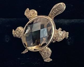 Gorgeous Smoky Topaz Turtle Design Pin/pendant
