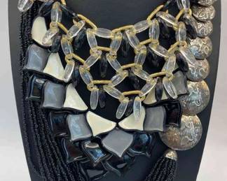 Variety Of Black Enamel * Beaded* Metal * Plastic Necklaces * Black Post Pierced Earrings
