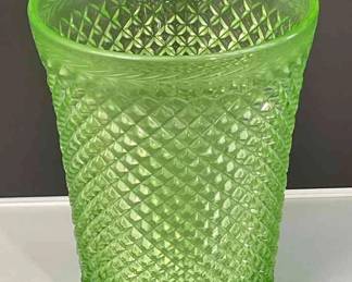 Gorgeous Depression Vaseline Glass Vase * No Chips
