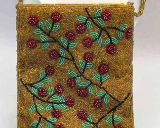 Gold Seed Bead * Cherry Design Hand Bag
