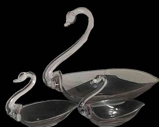 3 Glass Swans Serving Dishes/Display Pieces