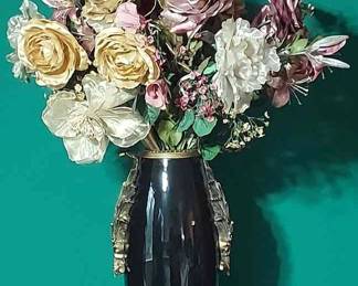 Tall Baroque-Styled Black Vase & Floral Arrangement