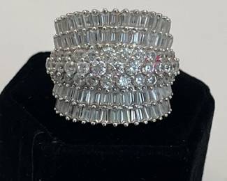 Big And Blingy Sterling Silver * Cubic Zirconia Cocktail Ring * Size 6
