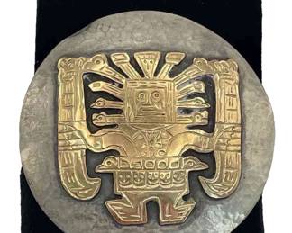925 Sterling Silver * Old Cuzco Peru Warrior * Large Pin / Pendant
