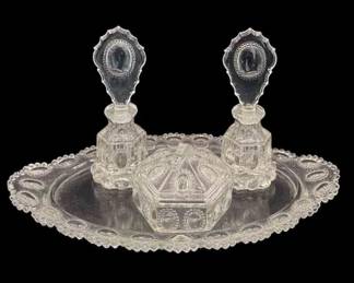 Vintage Glass Dresser Set * Powder Box * Perfume Bottles * Tray