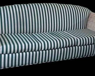 2nd Rattan Sofa Frame With Striped Fabric Back & Cushions * Very heavy need help at pick up
