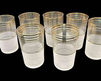 Set Of 7 1940's Art Deco Gold Striped 4.5" Glasses