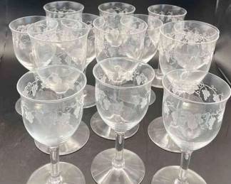 Vintage Fostoria Etched Wine * Sherry Glasses