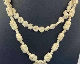 Carved Bone Peacock Motif Necklace * Likely Carved Bone Shorter Necklace
