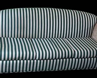 Rattan Sofa Frame With Striped Fabric Back & Cushions
