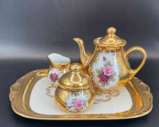 Bavaria Germany 24K Yellow Gold Plated Miniature Tea Set With Tray
