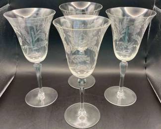 4 Vintage Princess House Crystal 8" Tall Water Goblet Glasses