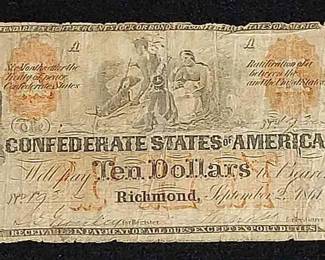 1861 Confederate $10 Note
