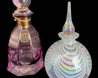 Purple SCLine Italian Glass Bottle With Stopper * Opalescent Swirl Design Round Art Glass Bottle With Stopper
