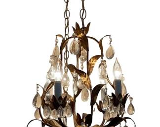 Mid Century Gold Gilt Tole 4-Light Chandelier
