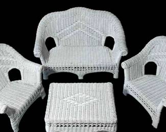 Children's 4-Piece White Rattan & Wicker Furniture Set