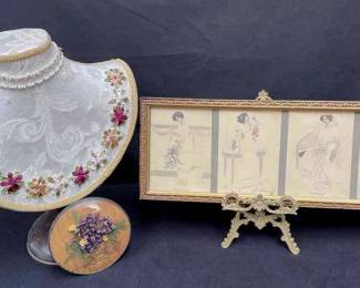 Vintage Lymen Powell Framed Prints * The Life Of A Young Woman * 1912 Celebrity Art Co Boston * Jewelry Stand * Tiny Antique Dry Flower Art