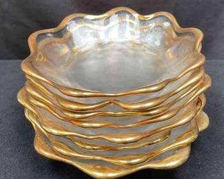 Vintage Clear Glass * Gold Rimmed Fluted Edge * Salad Bowls