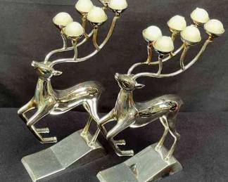 Nordstrom Silver Tone Reindeer Candelabras