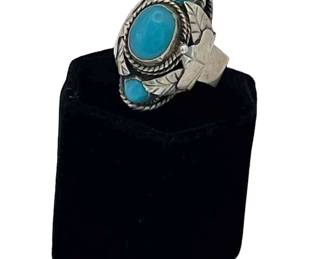 Sterling Silver 925 Mexico * Probable Turquoise * Ring Size 7 * Adjustable
