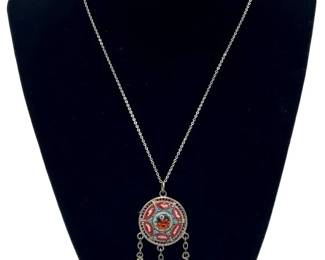 Amazing Sterling Silver * Tiny Glass Mosaic Design Pendant Necklace * Made In Italy
