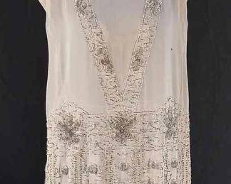 Vintage Hand-Beaded Sheer Dress In Barely Blush
