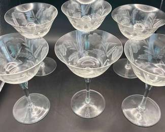 6 Vintage Princess House Crystal Footed Sherbet / Champagne Glasses * Wheat & Flower