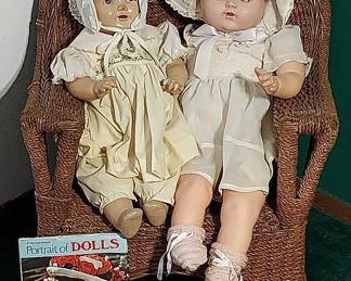 Vintage Dolls * Am Char Doll * R & B Doll * Child-Sized Wicker Chair * 2 Doll Themed Books