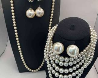 Fabulous Costume Pearl Clip On Earrings * Necklace Sets