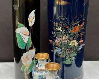 Asian Inspired Tall Ceramic Vases * Small Metal Vases