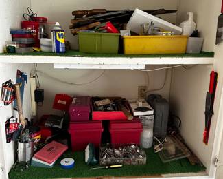 Cupboard after cupboard filled with tools and garage items! 
