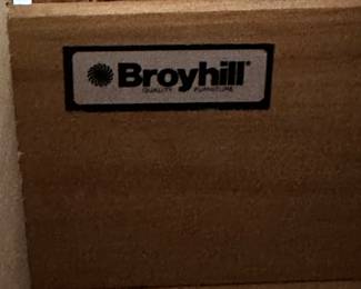 Here is the Second of THREE MCM Bedroom Sets we have! This beauty is a BROYHILL Furniture THREE piece solid oak bedroom suite! 1 Queen Size Bed (No Box spring or mattress) 3 drawer  low boy dresser and a 2 drawer night stand! NEAR MINT CONDITiON!