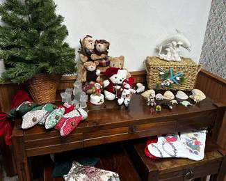 A three piece MCM Table and End Table set covered with more holiday! 