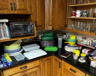 The kitchen is filled with everyday kitchen ware! BUT LOOK CLOSE and you will see all kinds of vintage items! (The main house appliance are NOT for sale! They re staying with the house!)
