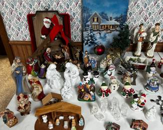 This JAM PACKED Table is filled with dozens of porcelain angels and mangers! 