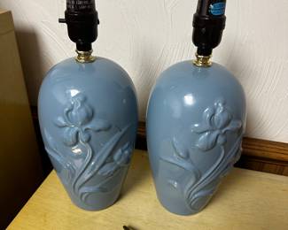 A pair of blue pottery lamps! 