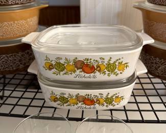 Table FILLED with Vintage Pyrex and Stemware! 