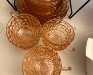 Table FILLED with Vintage Pyrex and Depression Glass Desert/Luncheon Set! 