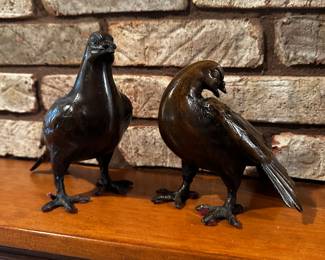 Vintage Metal Art Sculture Statue Set! Cast Iron Birds! NEAR MINT!