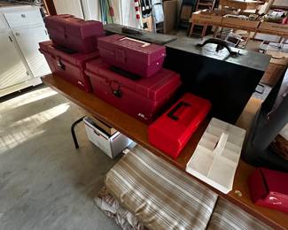 Lots of empty plastic tackle/tool boxes!