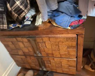 MCM brutalist dresser and pair of nightstands 