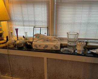 Art glass, Baccarat “Edith” large vase, vtg Howard Kron jaguar tv lamp