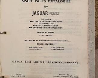 Vtg Jaguar spare parts catalogue 