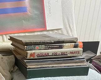 Assorted Jaguar books and LP’s