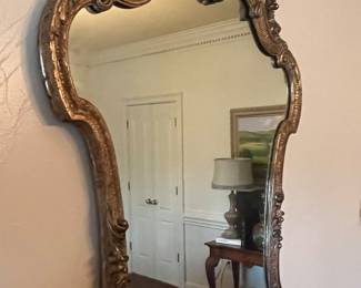 Antique gilt wood mirror with pecan wood back circa 1910
