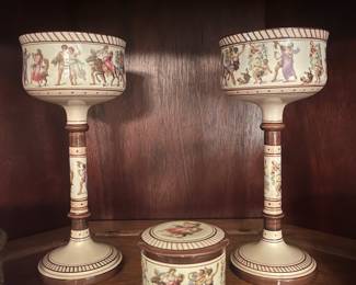 German Antique Porcelain Goblets (Set of 2) With matching trinket box…late 1790-1810 in mint condition 
