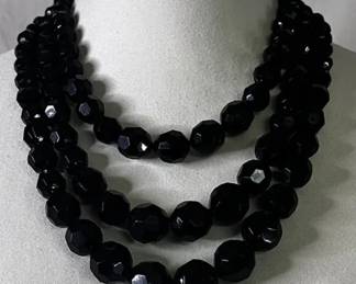 Triple strand large faceted black lucite necklace circa 1930!