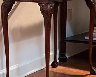 The best Irish Chippendale carved table to come our way!  Super tapered legs with claw and ball detail and scalloped tray top.