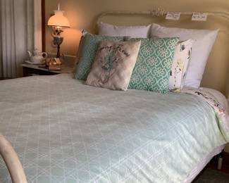 Vintage white cast iron Queen bed frame