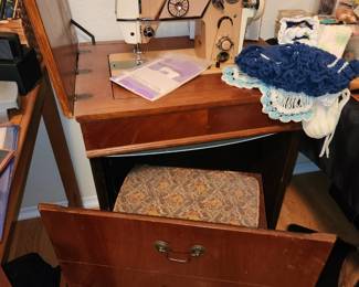 Sewing Machine in Cabinet with Bench